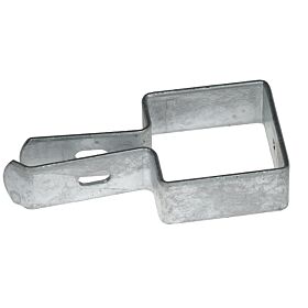 A silver hot-dip galvanised metal end clamp bracket for a 60x60mm square box section post, featuring an extended lip.
