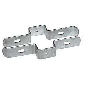 A silver hot-dip galvanized metal clamp bracket with an extended lip for attaching twin wire mesh to rectangular box sections.