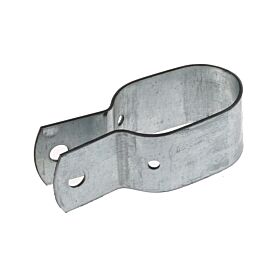 A galvanized steel oval brace bracket featuring two extended flat ends with pre-drilled holes for adjustable mounting and support.