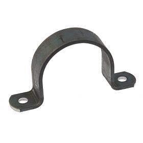 A black metal saddle bracket with a curved arch and two flat flanges featuring mounting holes on a white background.