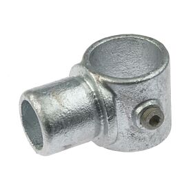 A close-up of a silver hot-dip galvanized cast iron internal swivel tee pipe connector with a set screw.