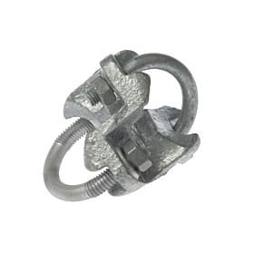 A durable hot-dip galvanised U-bolt crossover clamp TG 45 featuring secure bolts and nuts for intersecting pipe connections.