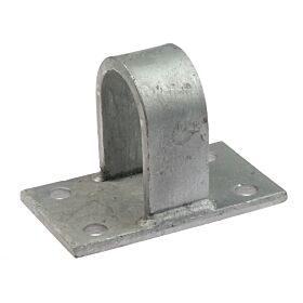 A heavy-duty hot-dip galvanized steel bracket with a U-shaped loop and a rectangular base containing four pre-drilled holes.