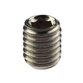 Close-up of a silver hexagonal socket set screw with a durable hot dip galvanised threaded finish.