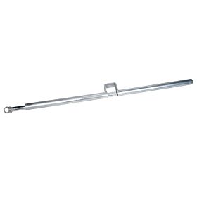 A 130 cm long hot-dip galvanised metal closure rod for shear-off grids, featuring a central U-shaped bracket and end loop.