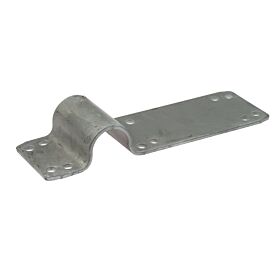 A hot-dip galvanised steel tube clamp featuring a long 200mm lip and twelve pre-drilled holes for U-bolt mounting.