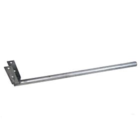 Hot-dip galvanised steel plug-in extension arm with a bracket for mounting and a long horizontal metal pipe.