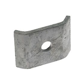 A gray hot-dip galvanised metal angle joint connector with a central hole for joining double rod mesh fence panels.