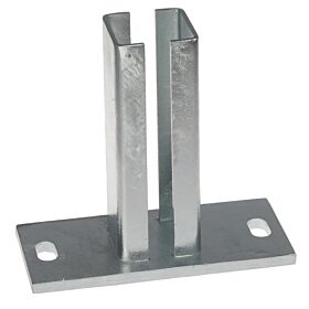 A durable hot-dip galvanised steel base plate featuring a short vertical box section and pre-drilled holes for secure mounting.