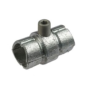 Industrial hot-dip galvanised cast iron internal joint fitting with a central grub screw for securely connecting metal tubes internally.