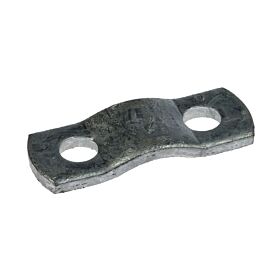 A hot-dip galvanised close bracket featuring a curved metal strip with two pre-drilled holes for secure industrial fastening.