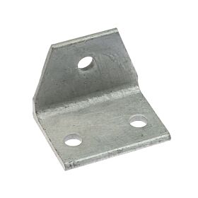 An L-shaped hot-dip galvanised steel corner piece with three mounting holes for secure attachment in various structural applications.