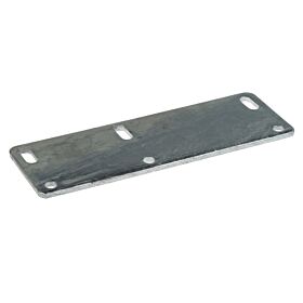 A rectangular hot-dip galvanised steel extended plate with multiple mounting holes and slots for secure tube clamp installations.
