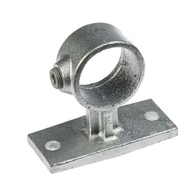 A hot dip galvanised cast iron G143 handrail bracket with a circular pipe opening and rectangular mounting base.