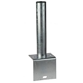 A sturdy hot-dip galvanised L-shape base plate with a vertical tube mount designed for 60mm round pipes or posts.