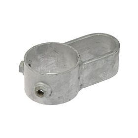 A hot-dip galvanised metal locking device featuring a circular clamp with set screws and an attached oval loop for grid isolation.