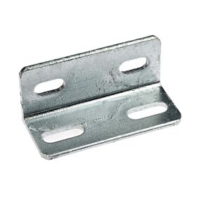 A hot dip galvanised L-shaped metal corner piece with four slotted mounting holes, suitable for heavy-duty structural support.