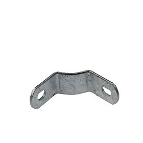 A small, silver, hot-dip galvanised quarter corner bracket with two mounting holes, designed for chain link mesh fencing.