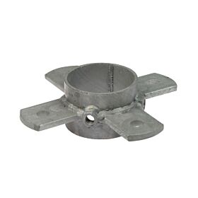 A grey, metallic hot-dip galvanized ring pipe clamp featuring four protruding lips with pre-drilled holes for secure attachment.