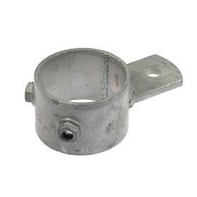A circular metal ring pipe clamp featuring a single mounting lip and side bolts with a hot-dip galvanized finish.