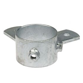 A silver hot-dip galvanised ring pipe clamp featuring two flat side lips and a threaded nut for secure attachment.