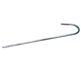 A sixty centimeter long hot-dip galvanised steel rod featuring a ten millimeter diameter and a hook-shaped top end.