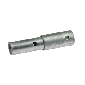 A metallic tube extension with a hot-dip galvanised finish, showing two cylindrical sections and holes for bolt fastening.