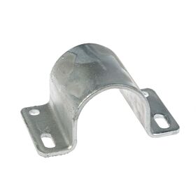Hot-dip galvanised steel tube clamp featuring a curved middle section and flat ends with pre-drilled holes for secure mounting.