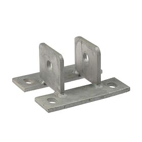 Industrial hot-dip galvanised steel tube wall support bracket featuring two vertical plates and horizontal lips with mounting holes.
