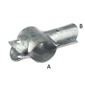 A hot-dip galvanised two-part T-clamp with lip, designed for joining pipes, featuring labeled sections A and B.