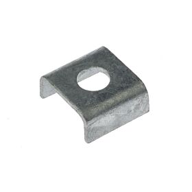 A U-shaped metal mounting ring with a central hole, finished in durable hot-dip galvanised grey steel.