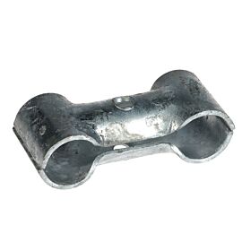 A hot-dip galvanized two-piece X-clamp designed to securely connect and join two metal pipes at a T-junction or cross.