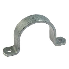 A U-shaped hot-dip galvanized steel saddle bracket with two pre-drilled mounting holes for secure pipe fastening and industrial support.