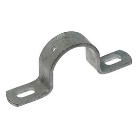 A heavy-duty galvanized metal U-shaped edge board bracket featuring two elongated mounting holes and a central top hole.