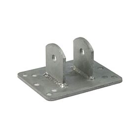 A hot-dip galvanized metal tube wall support bracket featuring a rectangular base plate with mounting holes and two upright tabs.