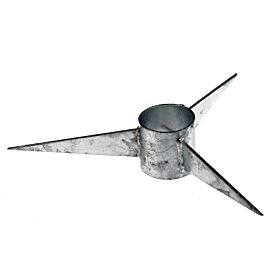 Three-pronged hot-dip galvanized metal rotary spike used as a security deterrent on top of perimeter fences and walls.