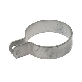 A silver hot-dip galvanized metal end bracket designed for securing chain link mesh to round posts in fencing projects.