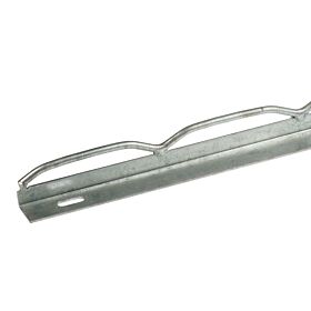 A close-up view of a hot-dip galvanized steel wire connection profile used for securing triangle mesh fence panels.