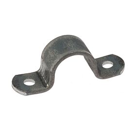Close-up of a heavy-duty black steel saddle bracket strip featuring a curved center and two flat ends with mounting holes.
