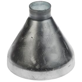 Conical shaped cast metal end cap with a hot-dip galvanized finish for durable pipe fitting applications.