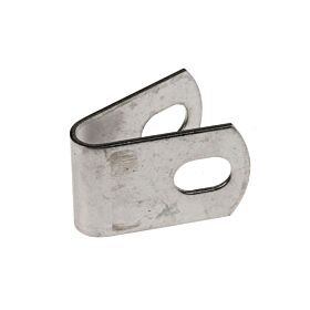 A durable silver stainless steel U-clamp featuring rounded ends with pre-drilled oval holes for secure mounting and pipe support.