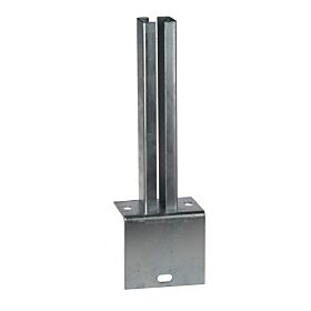 A hot-dip galvanised L-shape base plate designed for mounting a 60x40 box section vertical post securely to a surface.