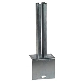 Durable hot-dip galvanized L-shape base plate with a vertical box section designed for sturdy floor or wall mounting.