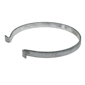 A narrow hot-dip galvanised steel bucket holder featuring a circular open-ring design with hooked ends for secure mounting.