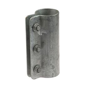 A one-part hot-dip galvanized steel pipe connecting clamp featuring three vertical bolts for secure fastening on a white background.