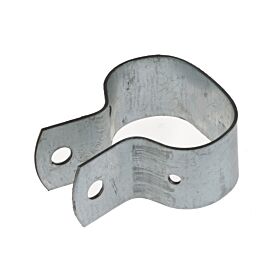 A galvanized oval-shaped metal brace bracket with two flat ends featuring pre-drilled holes for secure mounting on surfaces.