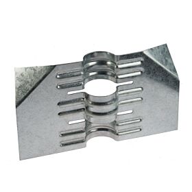 A rectangular Sendzimir galvanised steel mounting plate with horizontal ridges and a central hole for securing fence posts.