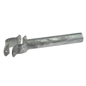A single hot-dip galvanized steel sliding part for two-inch pipes, with a bolt-on clamp featuring three pre-drilled holes.