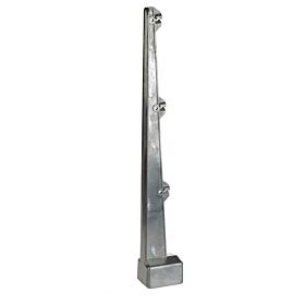 A vertical silver-colored aluminum barbed wire arm with three notches, designed for mounting on a 40x60mm rectangular fence tube.