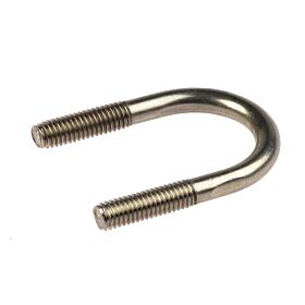 A silver metal M6 U-bolt made of grade 304 stainless steel featuring threaded ends for secure pipe mounting and attachment.